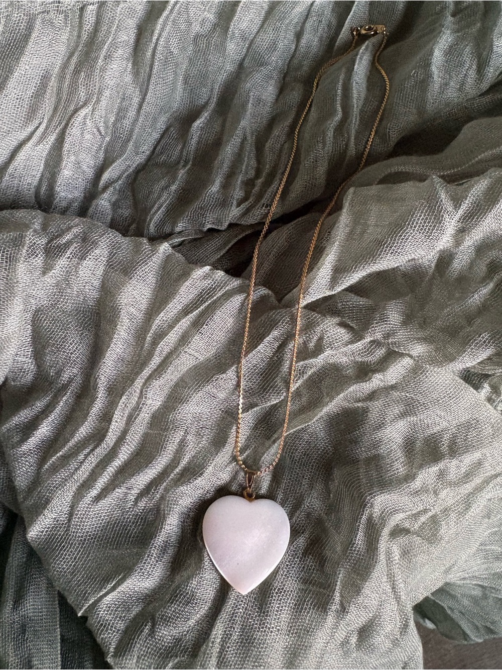 Gold Chain Necklace with White Heart Pendant